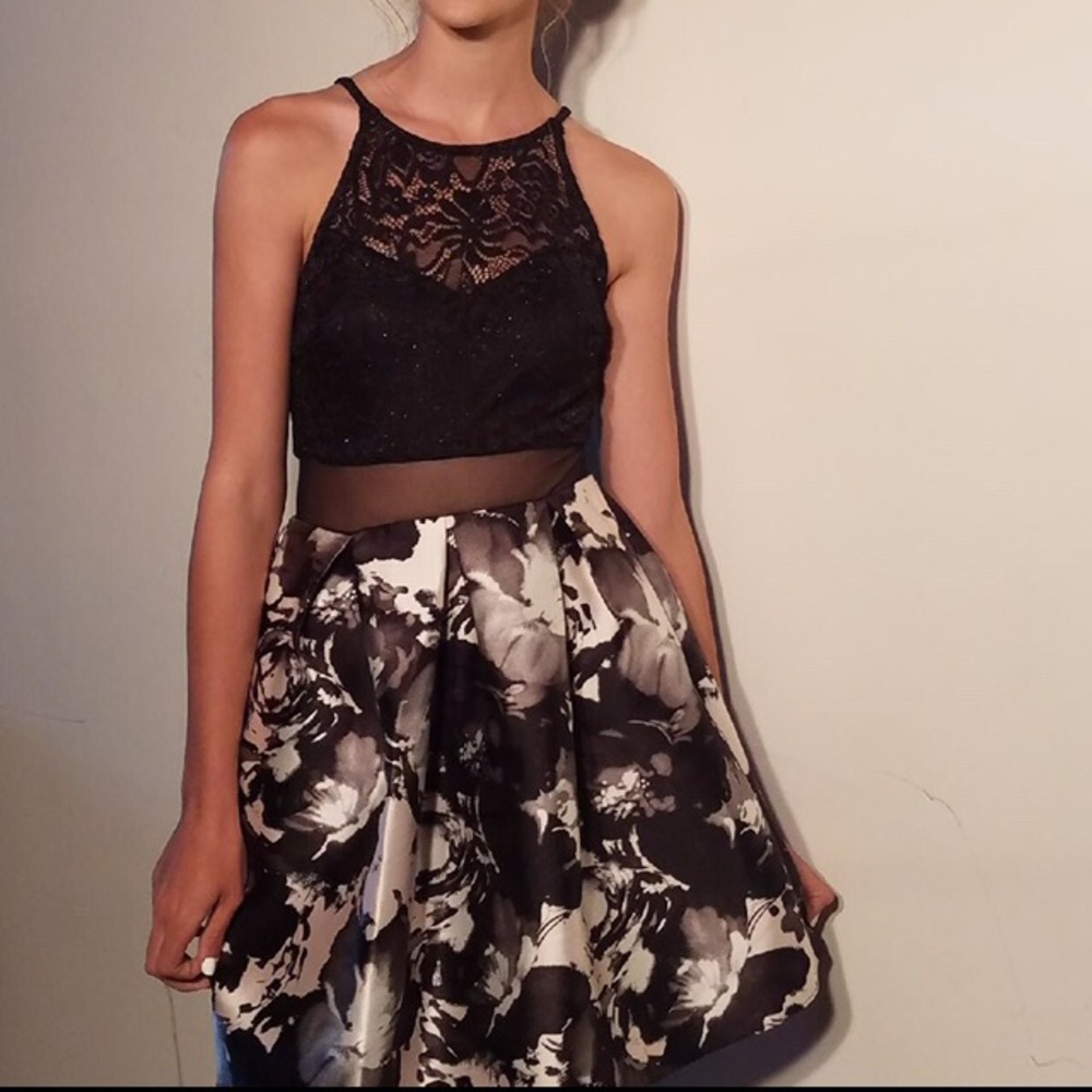 Black And White Floral Homecoming Dress